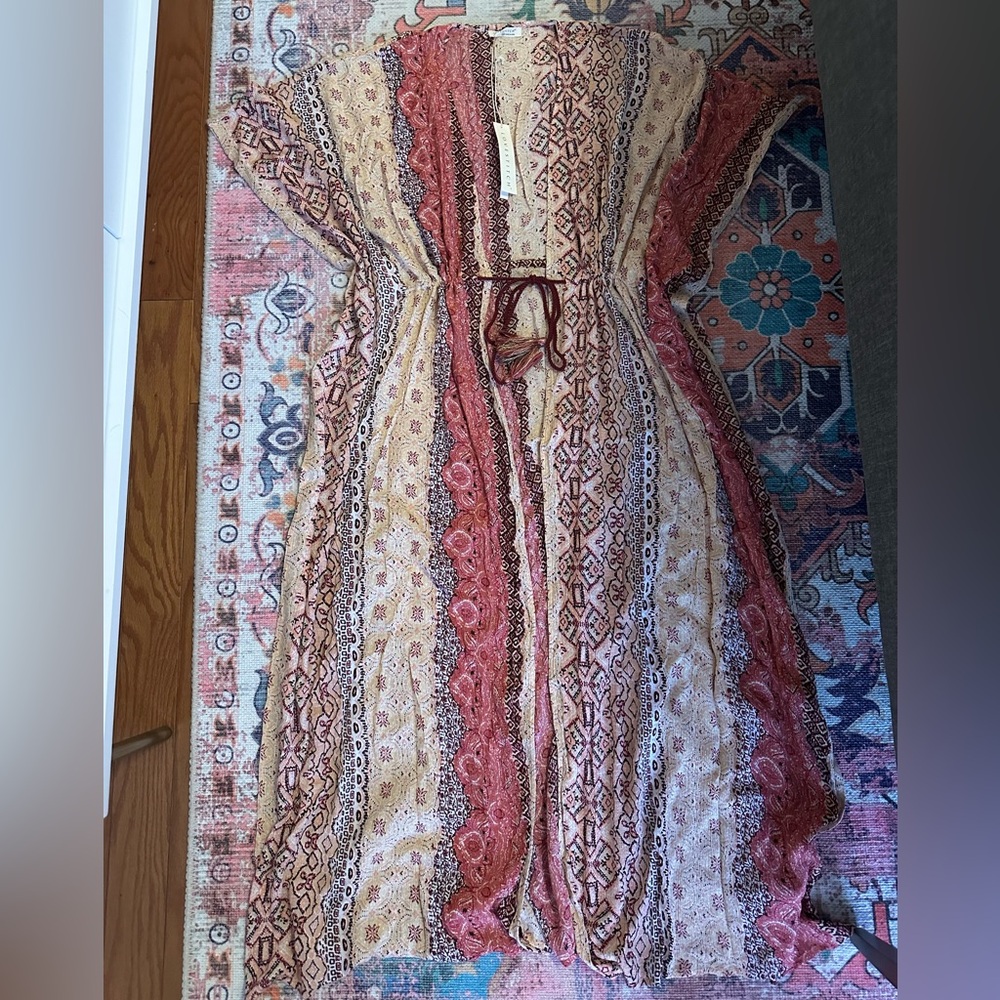 Mauve/Burgundy Boho Patterned Kimono Cover Up